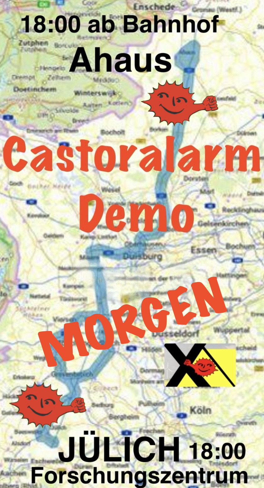 Der Aufruf zur Demonstrationsteilnahme am Tax X zeigt die geplante Route der Castor-Transporte.